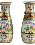 Pair of Vintage Small Porcelain Vases with Hand-Painted Pastoral Scenes-1. Asian & Chinese Furniture, Art, Antiques, Vintage Home Décor for sale at FEA Home