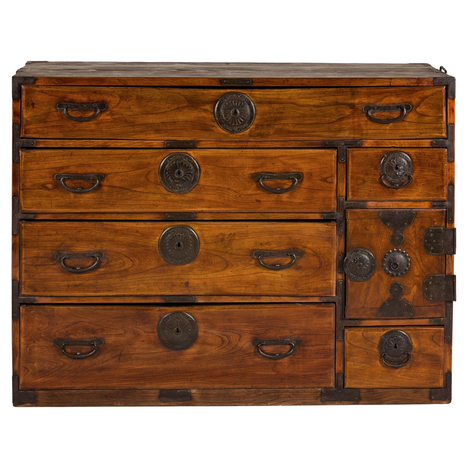 Late Meiji Keyaki Merchant Tansu Chest with Iron Fittings