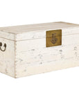 Vintage White Weathered Blanket Chest with Brass Hardware, Storage Piece