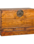 Large Late Qing Dynasty Elm Blanket Chest with Brass Hardware and Warm Patina