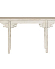Vintage Antique White Console Table with Weathered Patina and Carved Details