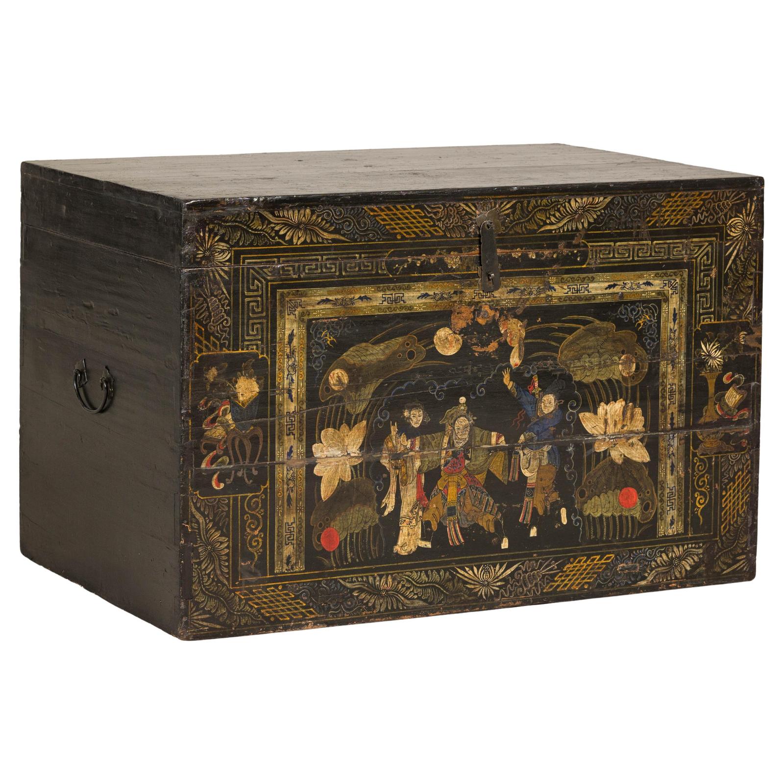 Antique Style Hand-Painted Trunk with Scenic Decor, Early 20th Century