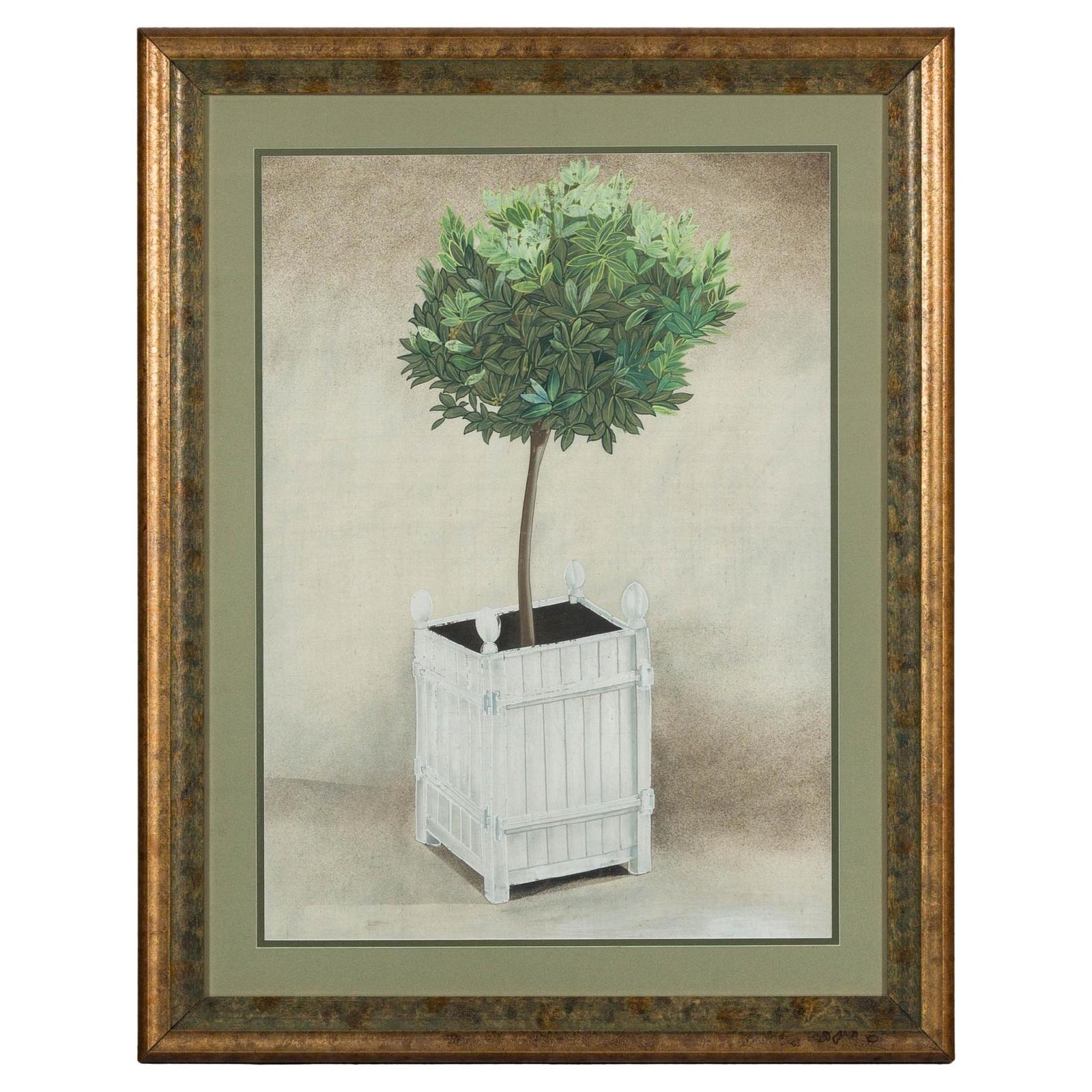 Midcentury Minimalist Botanical Print in Custom Gold Frame under Glass