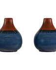 Pair of Artisan Ceramic Vases in Midnight Blue, Pre-Drilled for Lamp Conversion