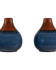 Pair of Artisan Ceramic Vases in Midnight Blue, Pre-Drilled for Lamp Conversion