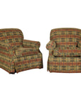 Pair of Kravet Plaid Upholstered Club Chairs with Skirted Base for Cozy Seating