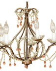 Five Lights Crystal Chandelier with Pink Glass Drops Circa 1950, Wired