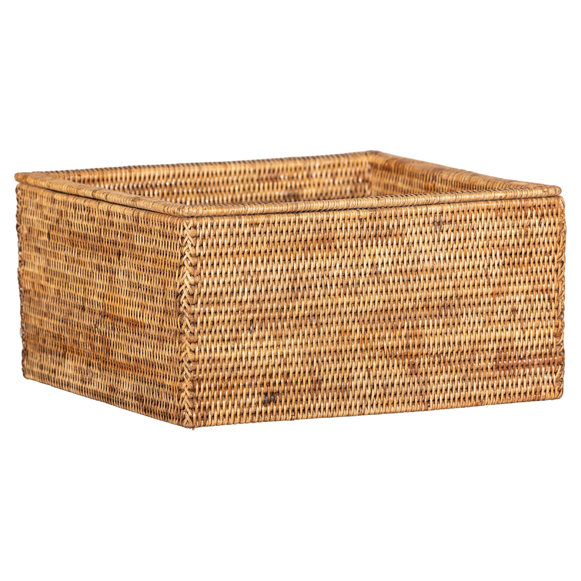 Vintage Country Style Rectangular Rattan Storage Box with Removable Tray Lid