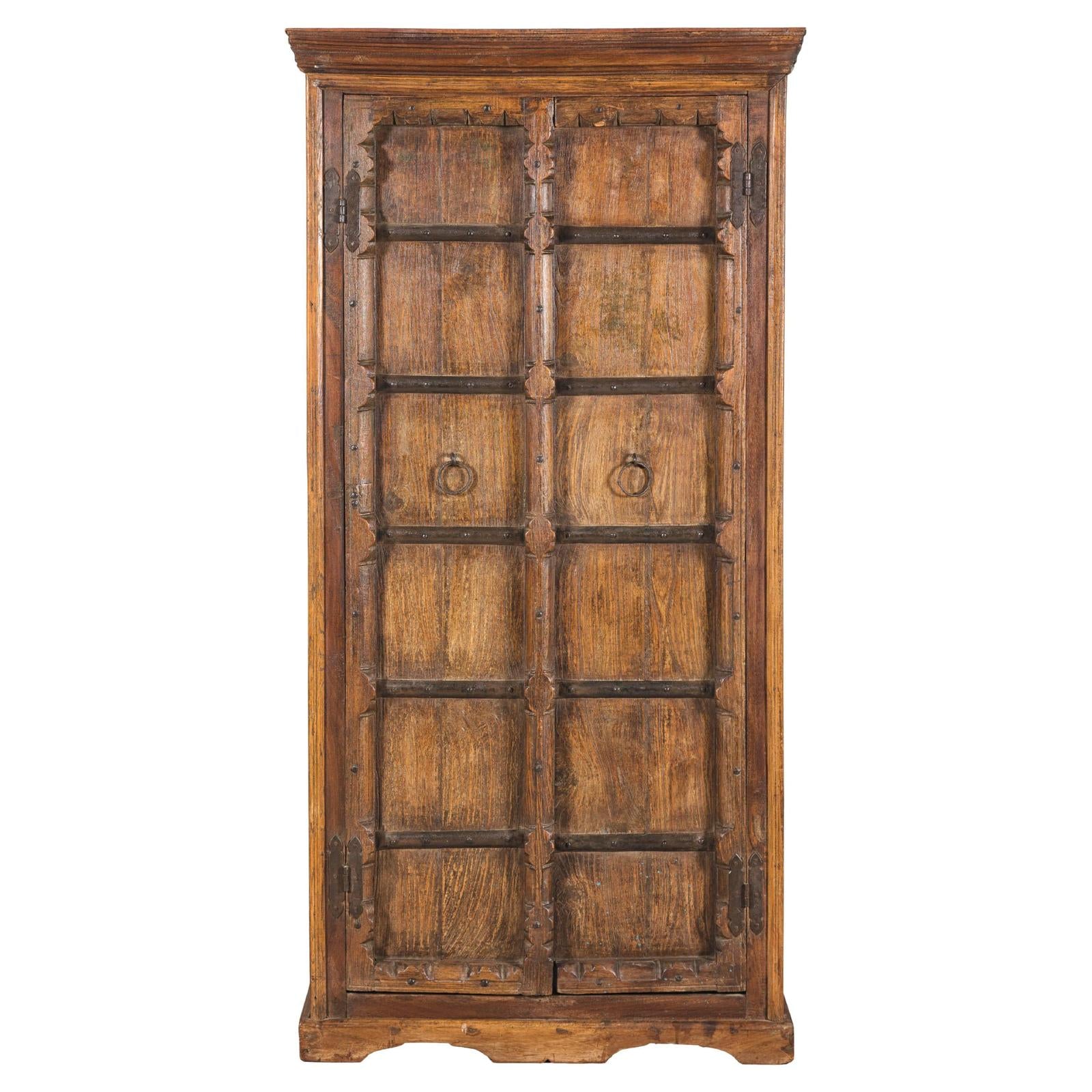Early 20th Century Hardwood Cabinet with Iron Accents and Rustic Charm