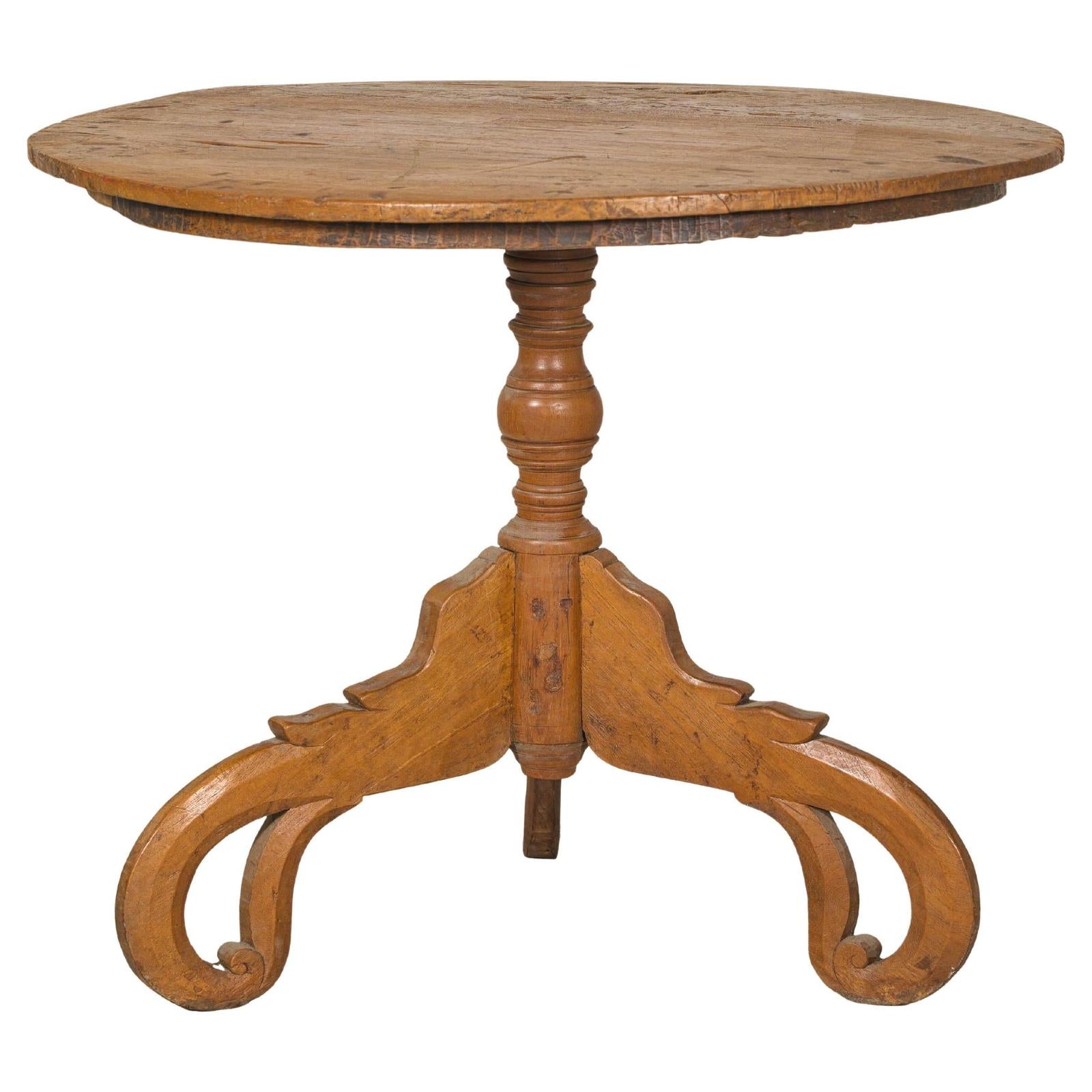 Colonial Teak Pedestal Side Table with Tripod Base, Early 20th Century