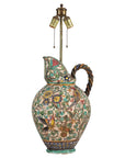 Majolica-Style Mid-Century Ceramic Table Lamp with Birds and Floral Motifs