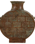 Vintage Bronze Bottle with Etched Motifs and Aged Green Patina, Han Style