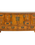 Late Qing Dynasty Elm Sideboard with Carved Floral Vases, Doors and Drawers