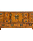 Late Qing Dynasty Elm Sideboard with Carved Floral Vases, Doors and Drawers