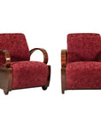 Pair of Vintage Art Deco Club Chairs in Mahogany with Burgundy Rose Upholstery