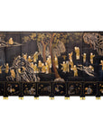 Black and Gold Lacquered Eight-Panel Screen with Monks and Children Scene