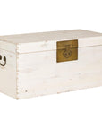 Midcentury Whitewashed Blanket Chest with Brass Hardware and Storage