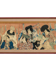 Framed Kabuki Triptych Print with Samurai and Courtesan Actors
