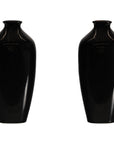 Pair of Vintage Black Porcelain Vases with Glossy Glaze and Narrow Necks
