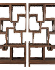 Pair of Late Qing Dynasty Brown Lacquered Display Shelves with Fretwork Motifs