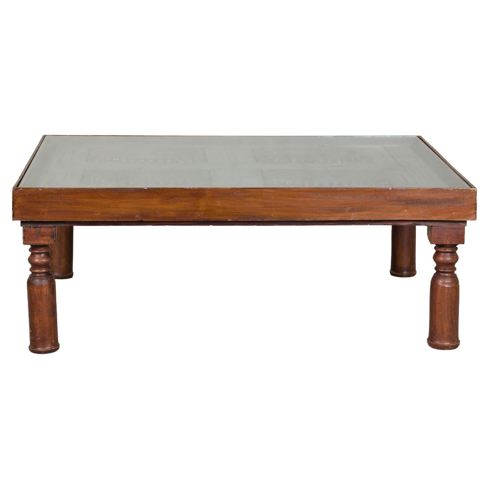 Antique Colonial Shutter Made into Coffee Table with Glass Top