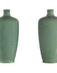 Pair of Vintage Celadon Porcelain Vases with Elegant Crackled Glaze