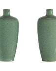 Pair of Vintage Celadon Porcelain Vases with Elegant Crackled Glaze