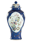 Vintage Hand-Painted Cobalt Blue Ginger Jar with Floral and Bird Motifs