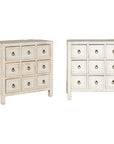 Vintage Distressed White Lacquer Apothecary Chests – Near Pair with Nine Drawers