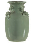Celadon Green Glazed Ceramic Vase with Applied Fruit and Leaf Detail
