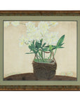 Framed Midcentury Botanical Print with Gold Leaf and Green Matte
