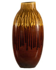 Vintage Drip Glaze Ceramic Vase in Reddish Brown and Mustard