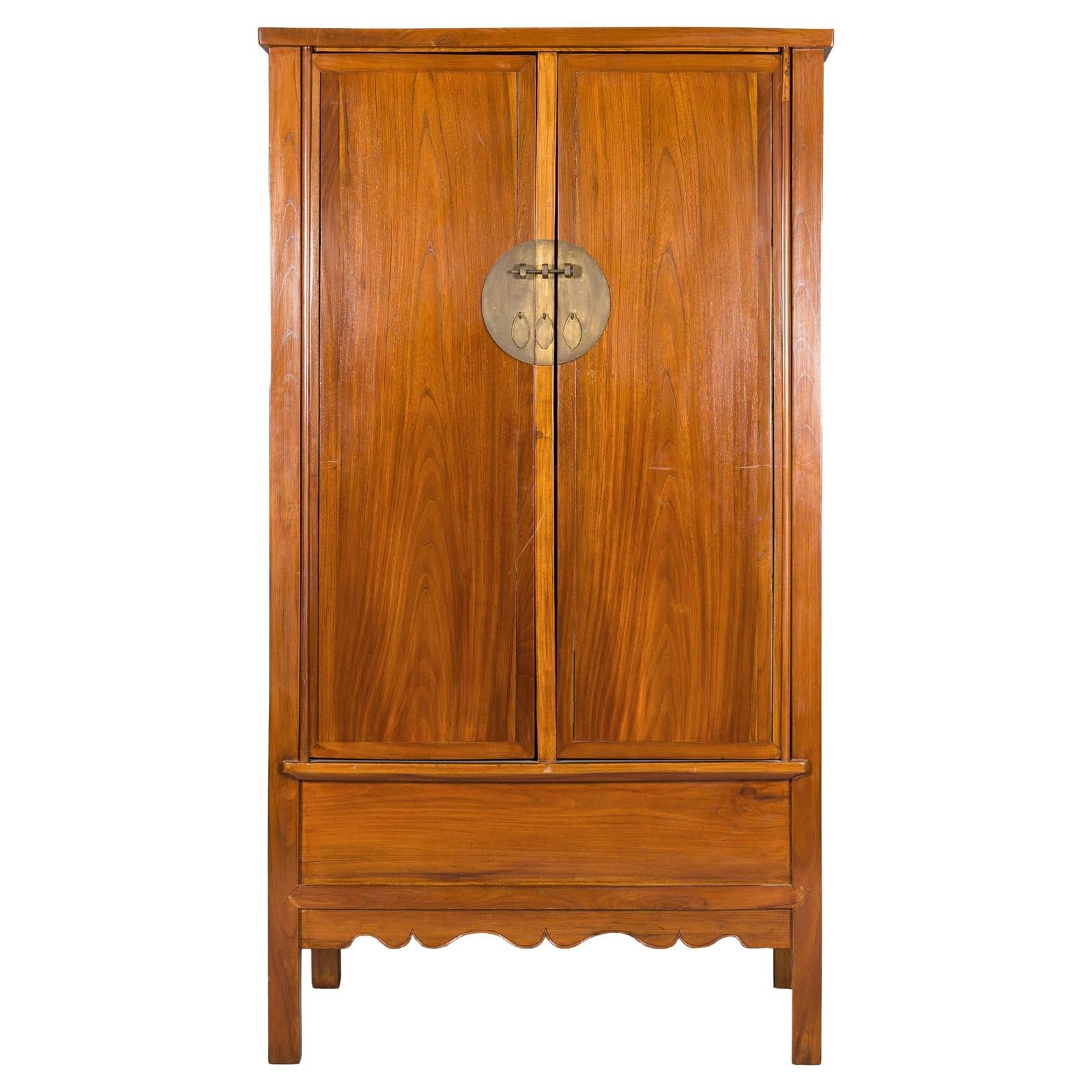 Late Qing Dynasty Elm Armoire with Storage Drawers and Hidden Lower Compartment
