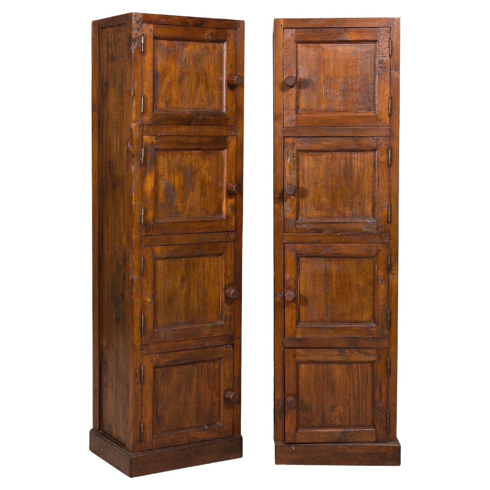 Vintage Tall Narrow Teak Cabinets – Unique Storage with Aged Patina