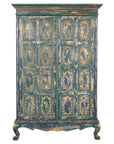 Cabinet in Blue Patina with Carved Doors and Cabriole Legs