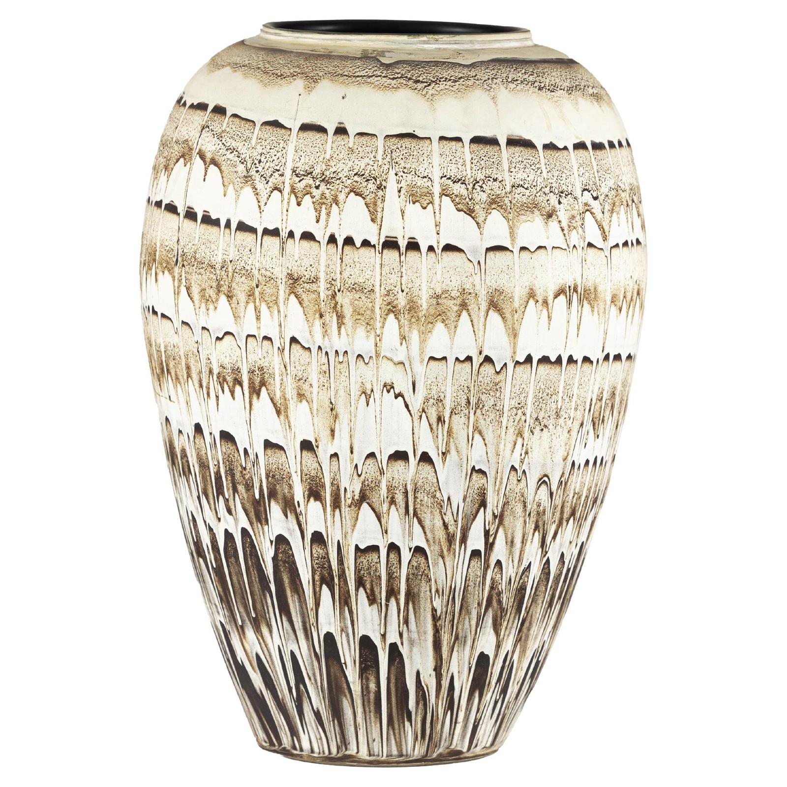 Large Swankhalok-Style Ceramic Planter with Dripped Glaze Pattern