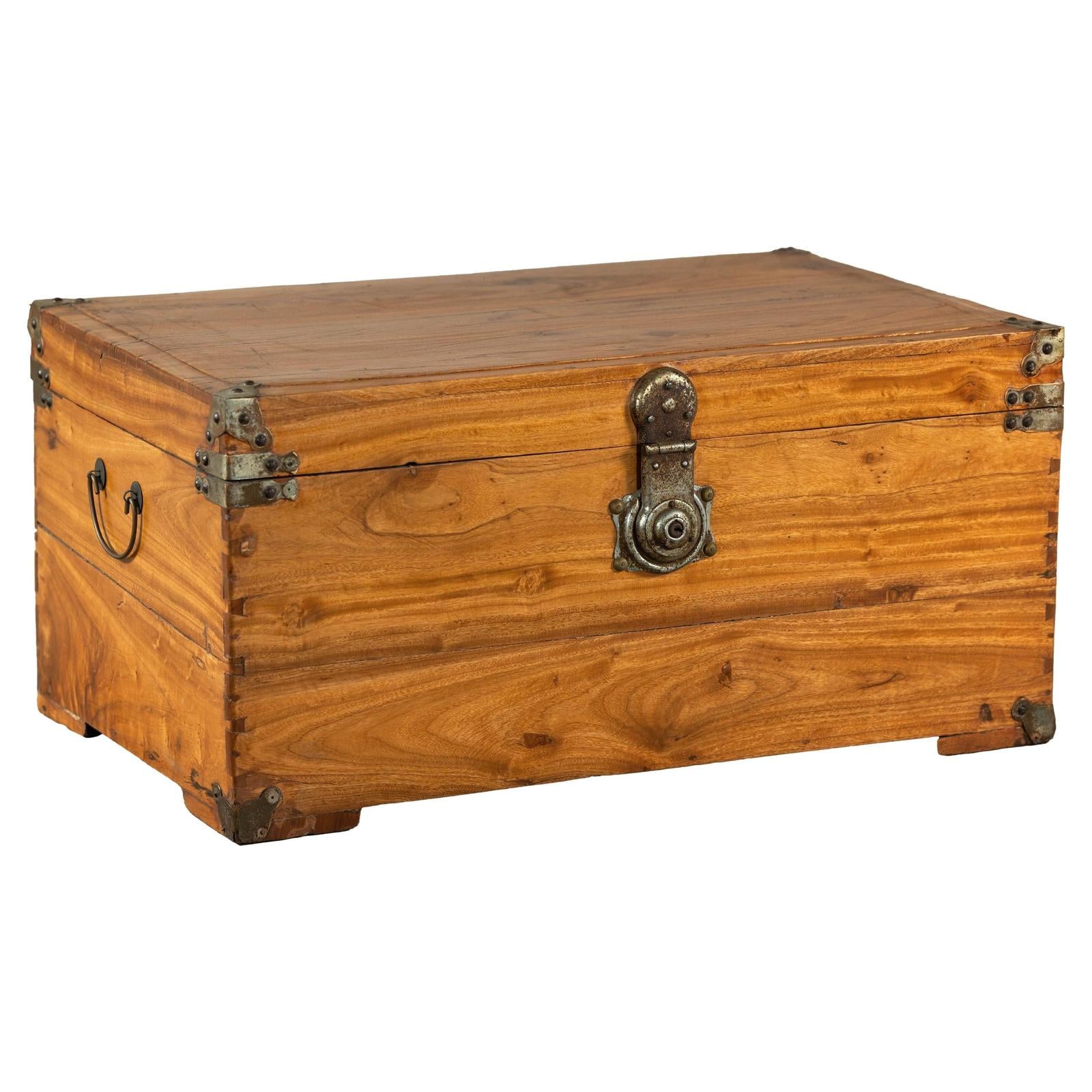 Vintage Camphorwood Storage Trunk with Metal Hardware and Latch