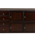 Vintage Reddish Brown Lacquered Elm Sideboard with Four Drawers and Panel Doors