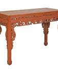 Console Table with Carved Waist in Jumu Wood, Late Qing Cinnabar Finish