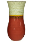 Tall Artisan Hand-Crafted Ceramic Vase with Green Drip Glaze over Red Base