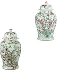 Near Pair of Famille Rose Ginger Jars with Peaches, Roses and Bats