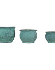 Vintage Set of Three Copper Cache Pots with Verdigris Patina