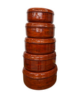Five Nested Red Brown Wooden Storage Bowls with Lids - FEA Home