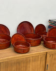 Five Nested Red Brown Wooden Storage Bowls with Lids - FEA Home