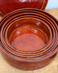 Five Nested Red Brown Wooden Storage Bowls with Lids - FEA Home