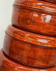 Five Nested Red Brown Wooden Storage Bowls with Lids - FEA Home