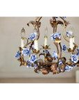 Floral Gilt Chandelier with Blue and White Porcelain Roses, Five Lights-10. Asian & Chinese Furniture, Art, Antiques, Vintage Home Décor for sale at FEA Home