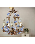 Floral Gilt Chandelier with Blue and White Porcelain Roses, Five Lights-11. Asian & Chinese Furniture, Art, Antiques, Vintage Home Décor for sale at FEA Home