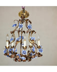 Floral Gilt Chandelier with Blue and White Porcelain Roses, Five Lights-13. Asian & Chinese Furniture, Art, Antiques, Vintage Home Décor for sale at FEA Home