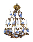 Floral Gilt Chandelier with Blue and White Porcelain Roses, Five Lights-14. Asian & Chinese Furniture, Art, Antiques, Vintage Home Décor for sale at FEA Home